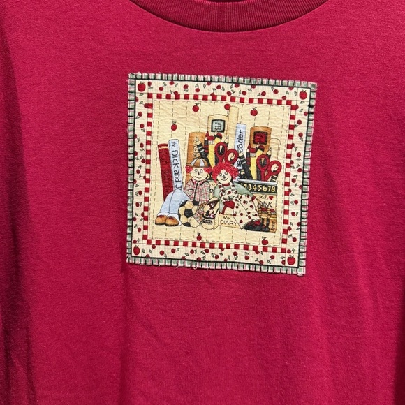 Vintage Fruit of the Loom Graphic Tee - Raggedy Ann Patchwork Print - Size L - Picture 2 of 5